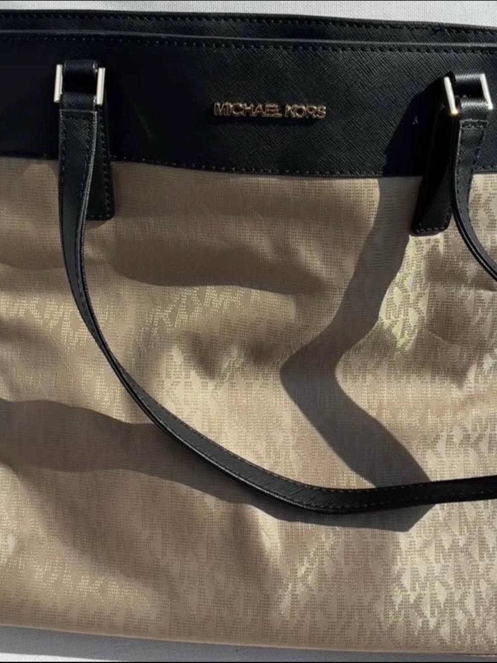 Michael Kors Beige and Black Signature Tote